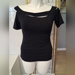 Boston Proper Black Cut-Out Short Sleeve Top